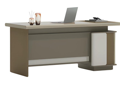 Hnedý a sivý písací stôl s zásuvkami a úložným priestorom