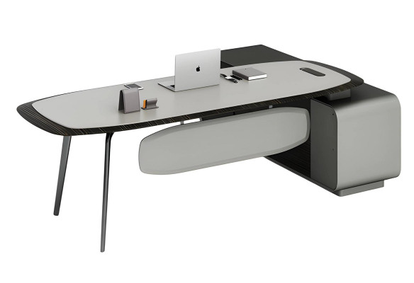 Moderná čierna a sivá stôl s elegantným dizajnom a úložným priestorom