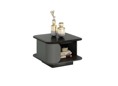 Moderná kávová miza s kompaktnou veľkosťou a svetlou povrchovou úpravou, čierna