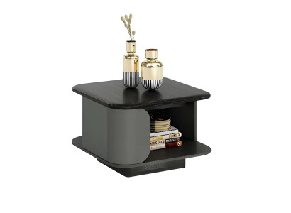 Moderná kávová miza s kompaktnou veľkosťou a svetlou povrchovou úpravou, čierna