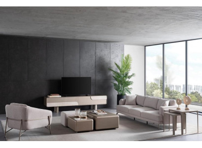 Moderný a elegantný obývací priestor v béžovej