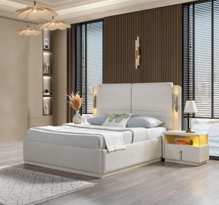 Elegantný kompletný set postele s poťahom a 3 nočnými skrinkami, 3-dielny set