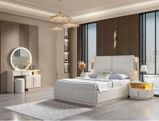 Moderná a elegantná posteľná súprava s 2 nočnými stolíkmi, 5 dielov