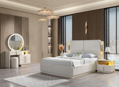 Moderná a elegantná posteľná súprava s 2 nočnými stolíkmi, 5 dielov