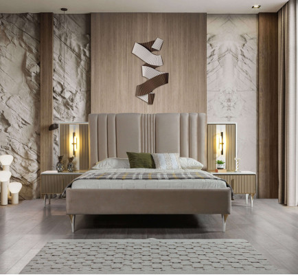 Elegantný 3-dielny nábytkový set s posteľou a nočnou lampou