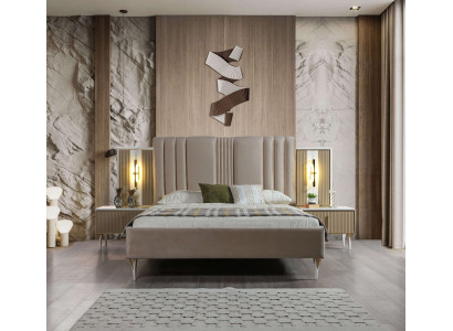 Elegantný 3-dielny nábytkový set s posteľou a nočnou lampou