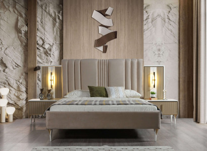 Elegantný 3-dielny nábytkový set s posteľou a nočnou lampou