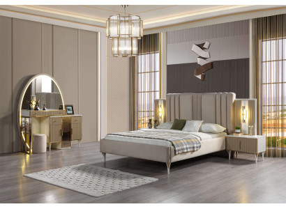 Posteľ s tromi nočnými stolíkmi