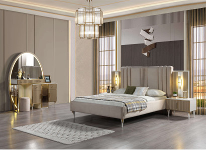 Posteľ s tromi nočnými stolíkmi