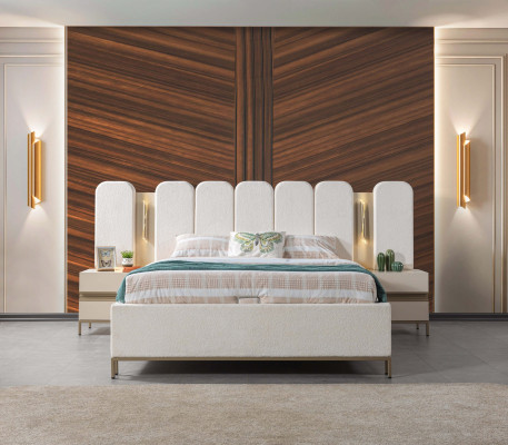 Komplet z mehkim posteljnim peresom za spalnico, 3-delni komplet z 2 nočnima omaricama