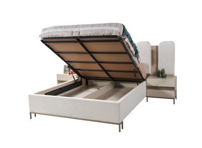 Komplet z mehkim posteljnim peresom za spalnico, 3-delni komplet z 2 nočnima omaricama