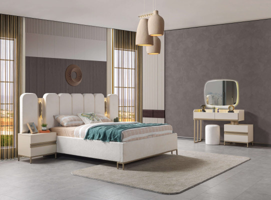 Ideálny komplet na vybavenie spálne, vrátane komody, zrkadla, postele a nočnej lampy