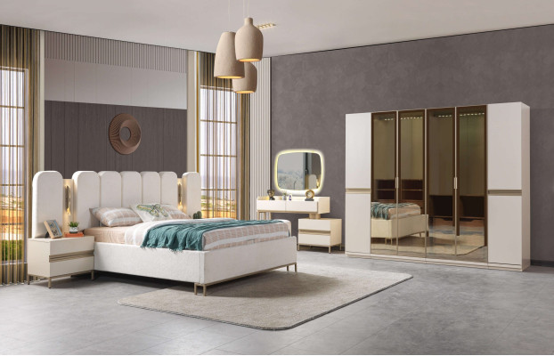 Súprava nábytku do modernej spálne Koko 6 dielov s posteľou, skriňou a nočným stolíkom