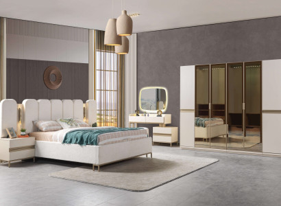 Súprava nábytku do modernej spálne Koko 6 dielov s posteľou, skriňou a nočným stolíkom