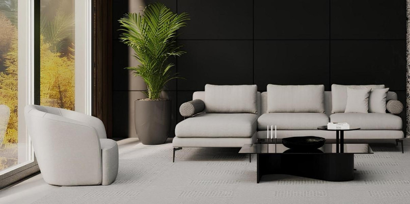 Rohová sedacia súprava s kreslom, kde je pohodlie prítomné