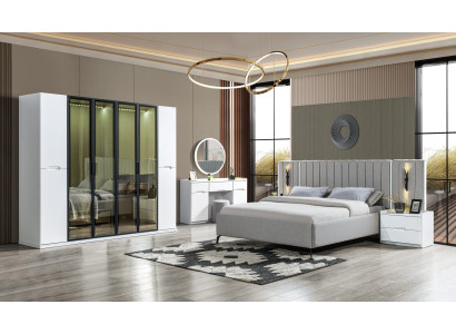 Kompletný nábytok do spálne v štyroch častiach: posteľ, skriňa, nočný stolík, drevo 6 častí