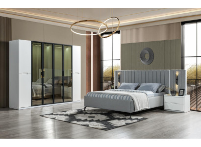 Posteľný set v štyroch častiach posteľ, skriňa, nočná lampička z dreva