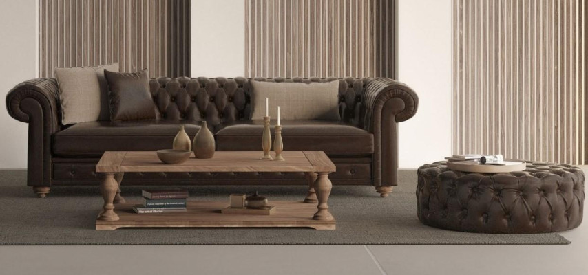 Klop za dnevno sobo in pouf, ki združuje stil in udobje