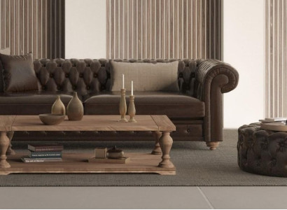 Klop za dnevno sobo in pouf, ki združuje stil in udobje