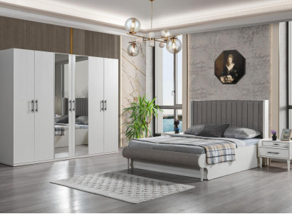 Sada s 4 dielmi do spálne s posteľou, skriňou a nočným stolíkom