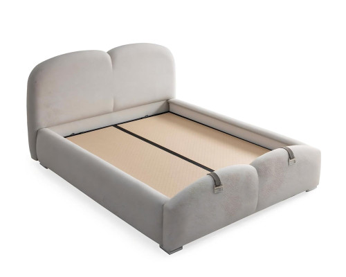 Moderná posteľ biela s čalúnením a drevenou matracou