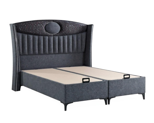 Elegantná posteľ z látky a dreva s matracom