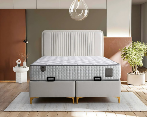 Elegantný rám postele z látky a dreva