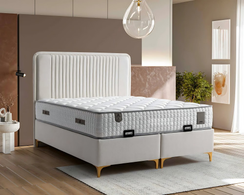 Elegantný rám postele z látky a dreva