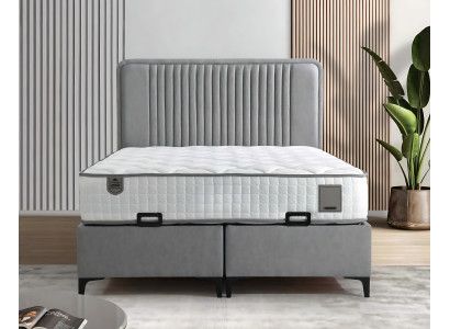 Elegantná posteľ z látky a dreva s matracom