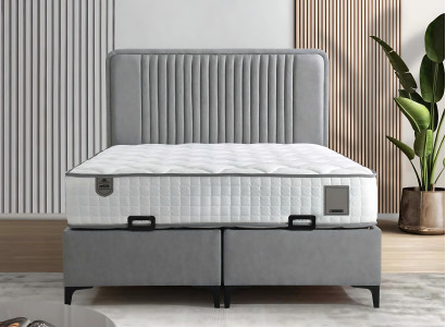 Elegantná posteľ z látky a dreva s matracom