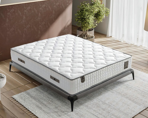 Elegantná posteľ z látky a dreva s matracom