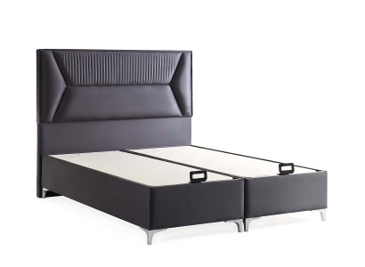 Elegantná sivá posteľ s vankúšom z textílie a dreva