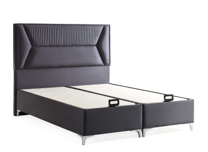 Elegantná sivá posteľ s vankúšom z textílie a dreva