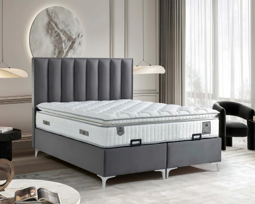 Elegantný sivý komplet posteľného prádla s vankúšom z tkaniny a dreva