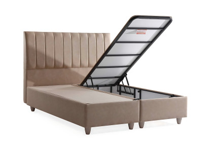 Posteľ z béžovej tkaniny s elegantnou matracou