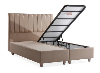 Posteľ z béžovej tkaniny s elegantnou matracou