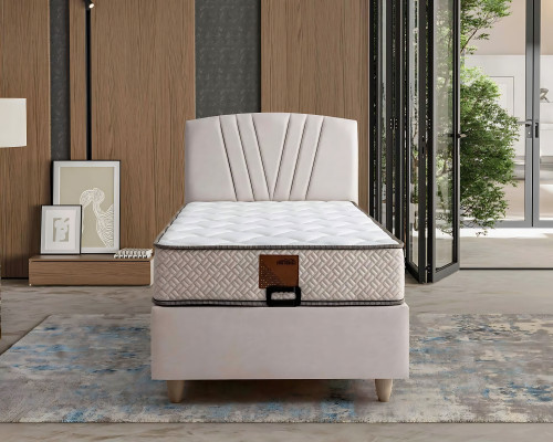 Elegantná posteľ z hnedej tkaniny