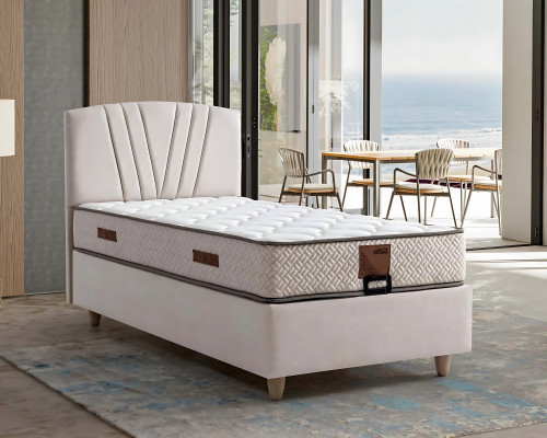 Elegantná posteľ z hnedej tkaniny