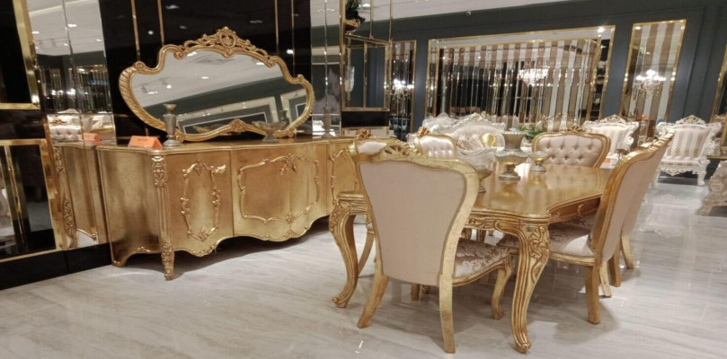 Luxus Garnitur Set 9tlg. Esszimmer Esstisch Stuhl Kommode Spiegel Ess Tisch Neu