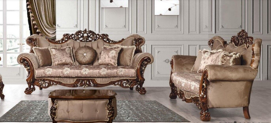 Garnitur Sofagarnitur 3+3 Sitzer Sofas Sofa Luxus Stil Stoff Wohnzimmer Barock