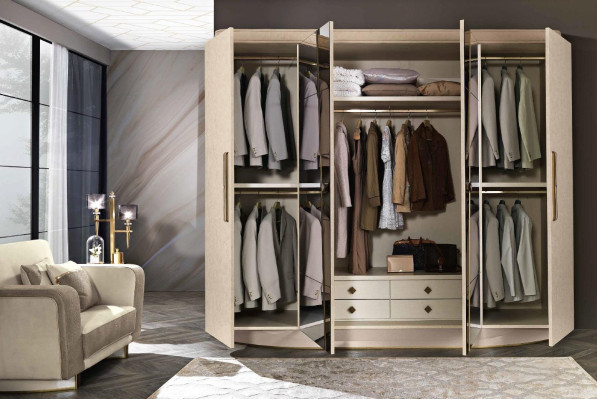 Kleiderschrank Schrank Spiegel Holz Möbel Schränke Garderobe Holz Italien Neu