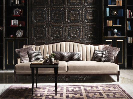 Stoffsofa Sofa 4 Sitzer Grau Polstersofa Viersitzer Luxus Holz Design