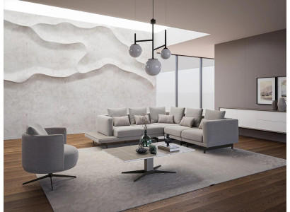 Polstermöbel Luxus Ecksofa L-Form Wohnzimmer Grau Sofa Couch Couchtisch