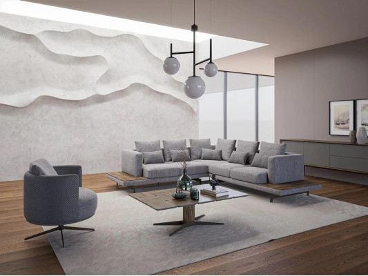 Wohnzimmer Garnitur 3tlg Textil Sofa Couch L-Form Neu Couchtisch Luxus Möbel