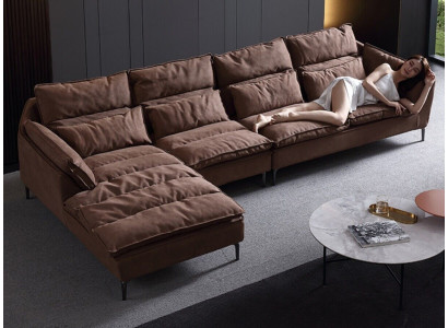 Wohnzimmer Design Ecke Textil Leder Braun Luxus Sofa Couch Polsterung L-Form Neu