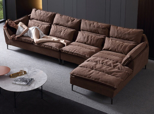 Wohnzimmer Design Ecke Textil Leder Braun Luxus Sofa Couch Polsterung L-Form Neu