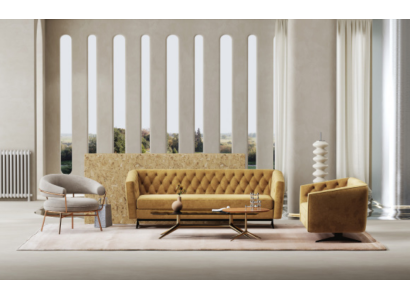 Gelbe Wohnzimmer Sofagarnitur Exklusive 3+2 Chesterfield Polstersofas Sitzmöbel 