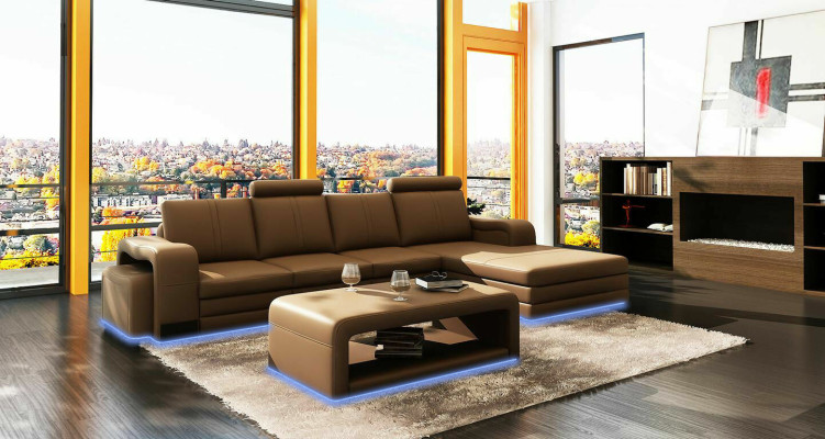 XXL Multifunktions Ledercouch Couch Big Sofa Dekor Polster Ecksofa Moderne
