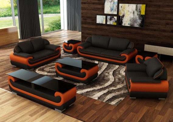 Ledersofa Couch Wohnlandschaft 3+2 Sitzer Design Modern Sofa 0615