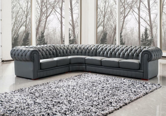 Klassiche Chesterfield Polster Sitz Eck Leder Dekor Garnitur Wohnlandschaft